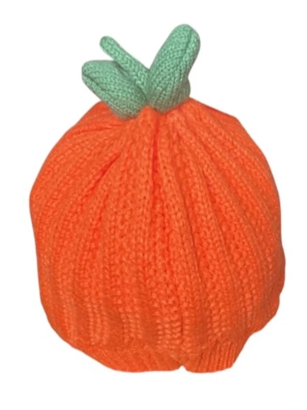Cat & Jack Orange Knit Pumpkin Beanie with Green Stem